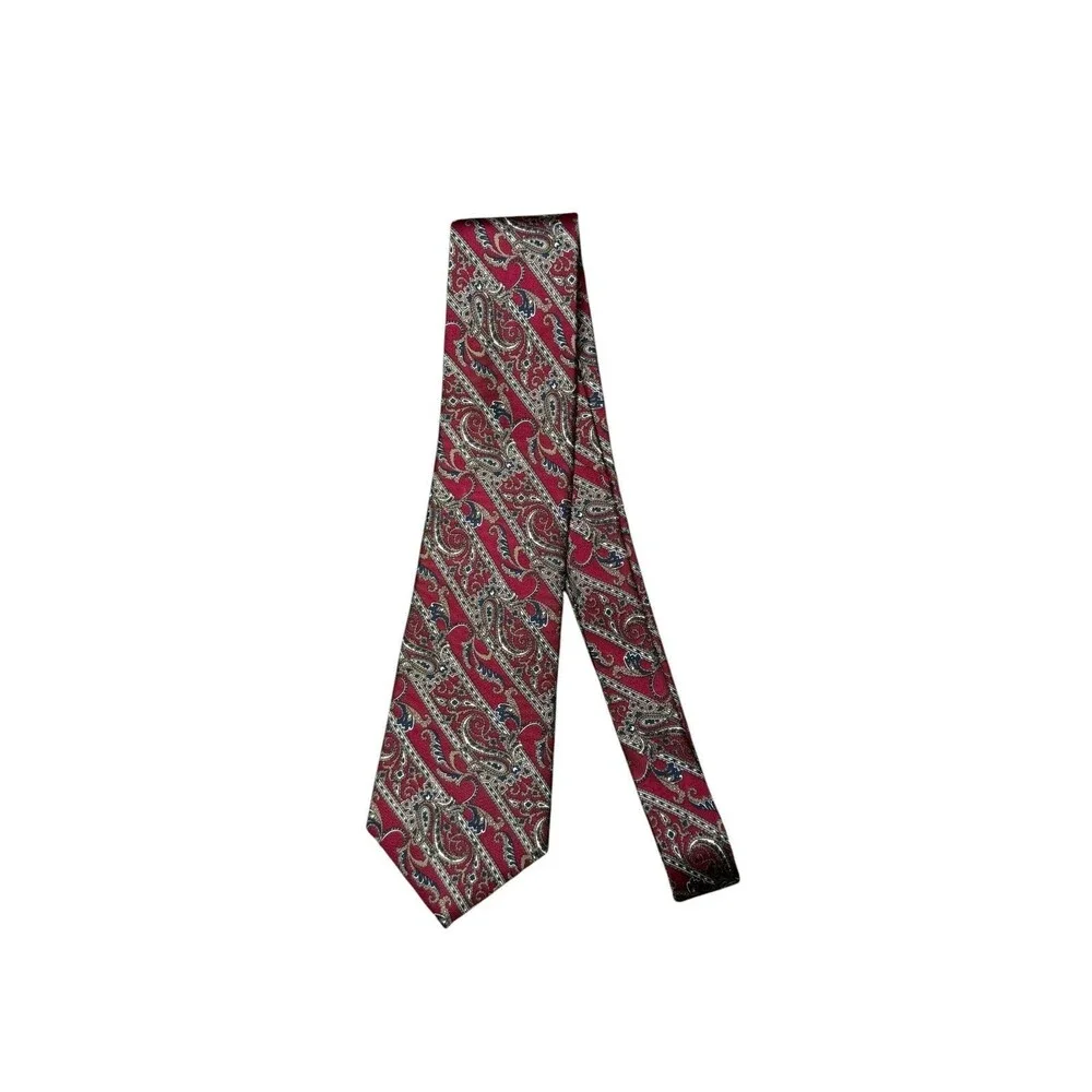 Christian Dior Paisley Silk Necktie Burgundy Navy Vintage Designer Men's